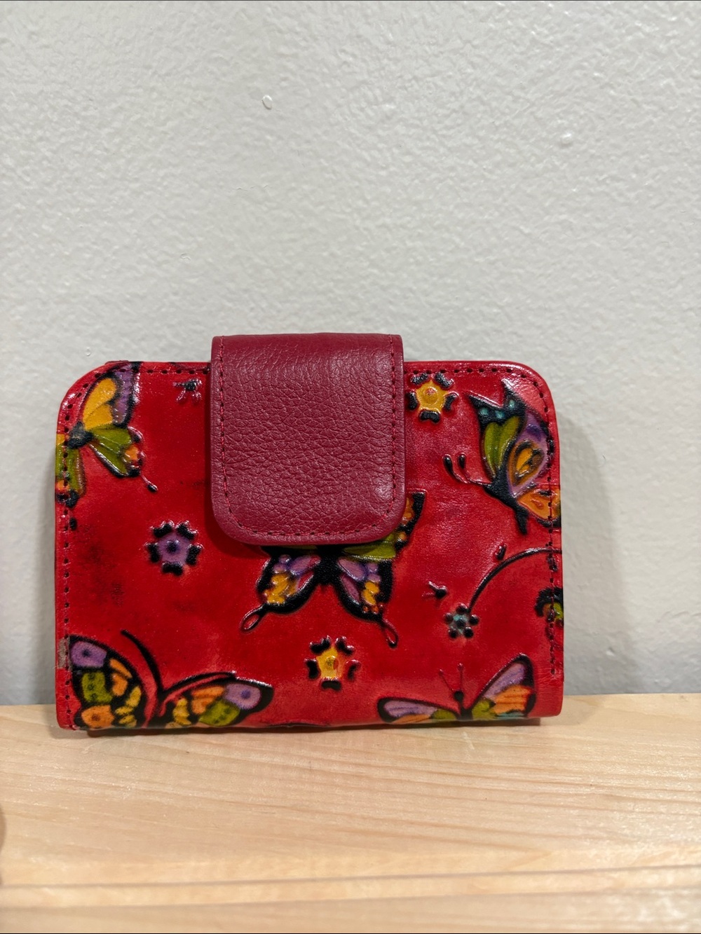 Women's Red Butterfly Embossed Leather Wallet